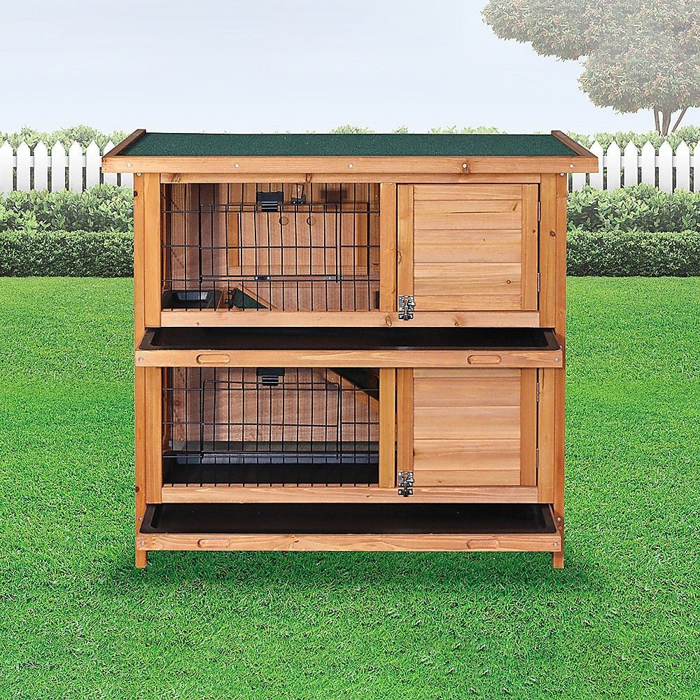 Large Rabbit Hutch with BASE Chicken Coop 2 Storey Guinea Pig Pet Cage House - DogsDomain.com.au