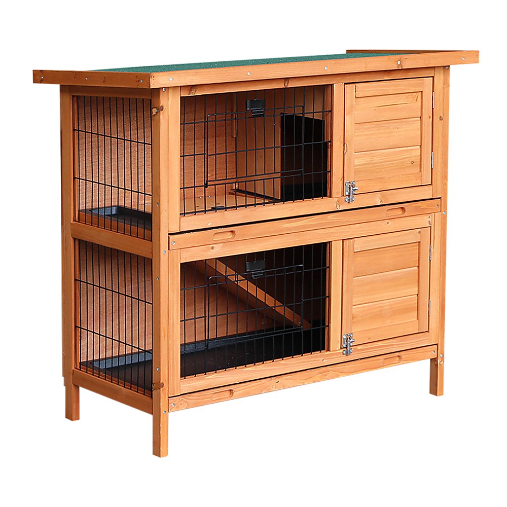Large Rabbit Hutch with BASE Chicken Coop 2 Storey Guinea Pig Pet Cage House - DogsDomain.com.au