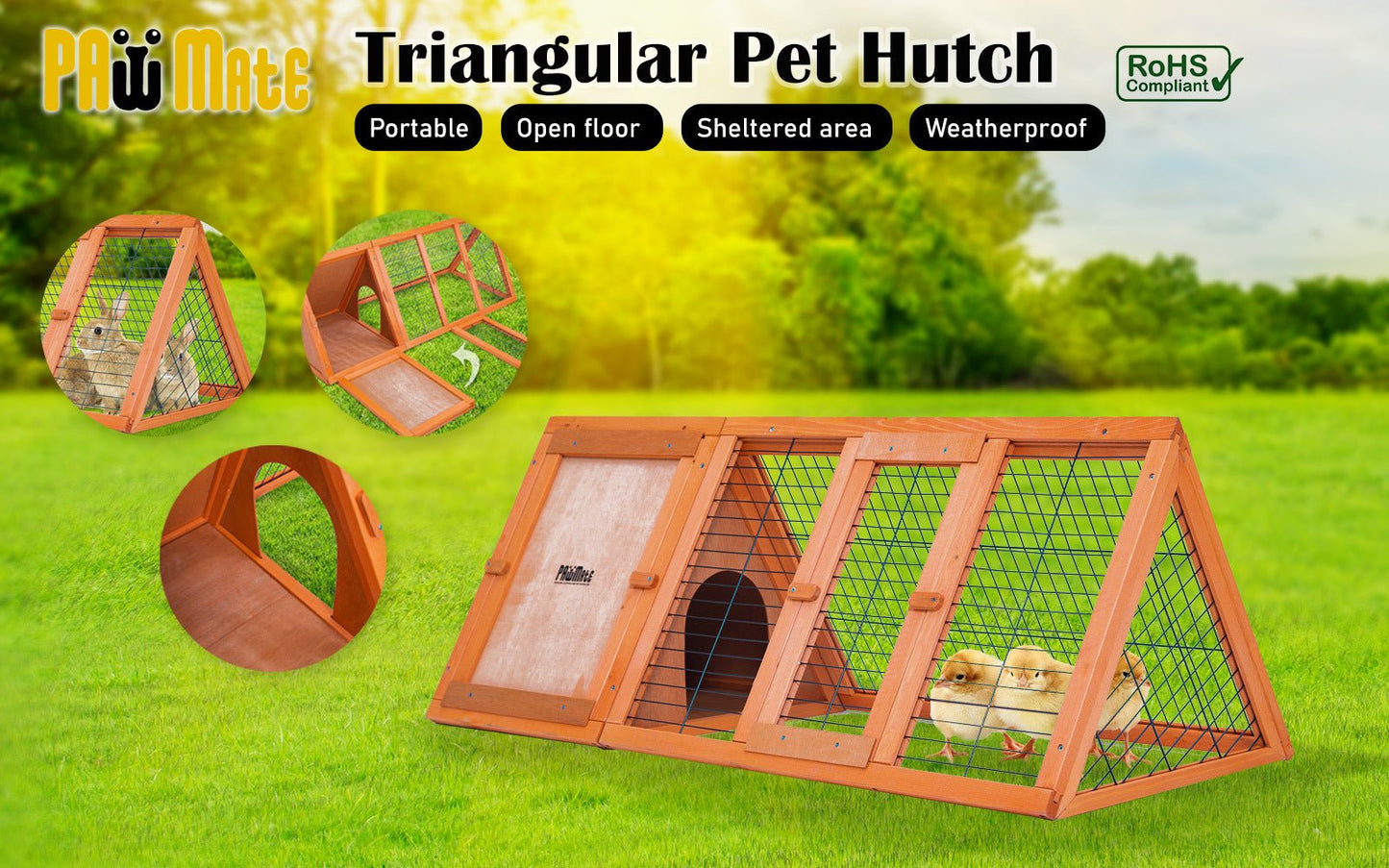 Paw Mate 118 x 50 x 45cm Rabbit Hutch Chicken Coop Triangle Cage Run - DogsDomain.com.au