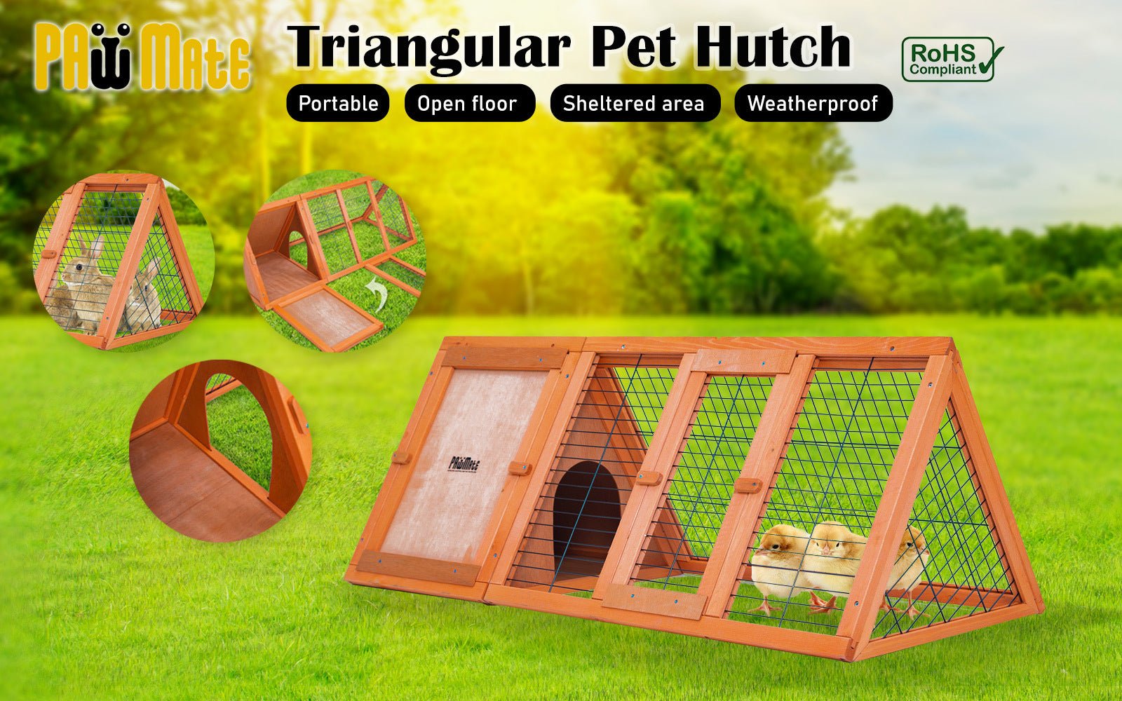 Paw Mate 118 x 50 x 45cm Rabbit Hutch Chicken Coop Triangle Cage Run - DogsDomain.com.au