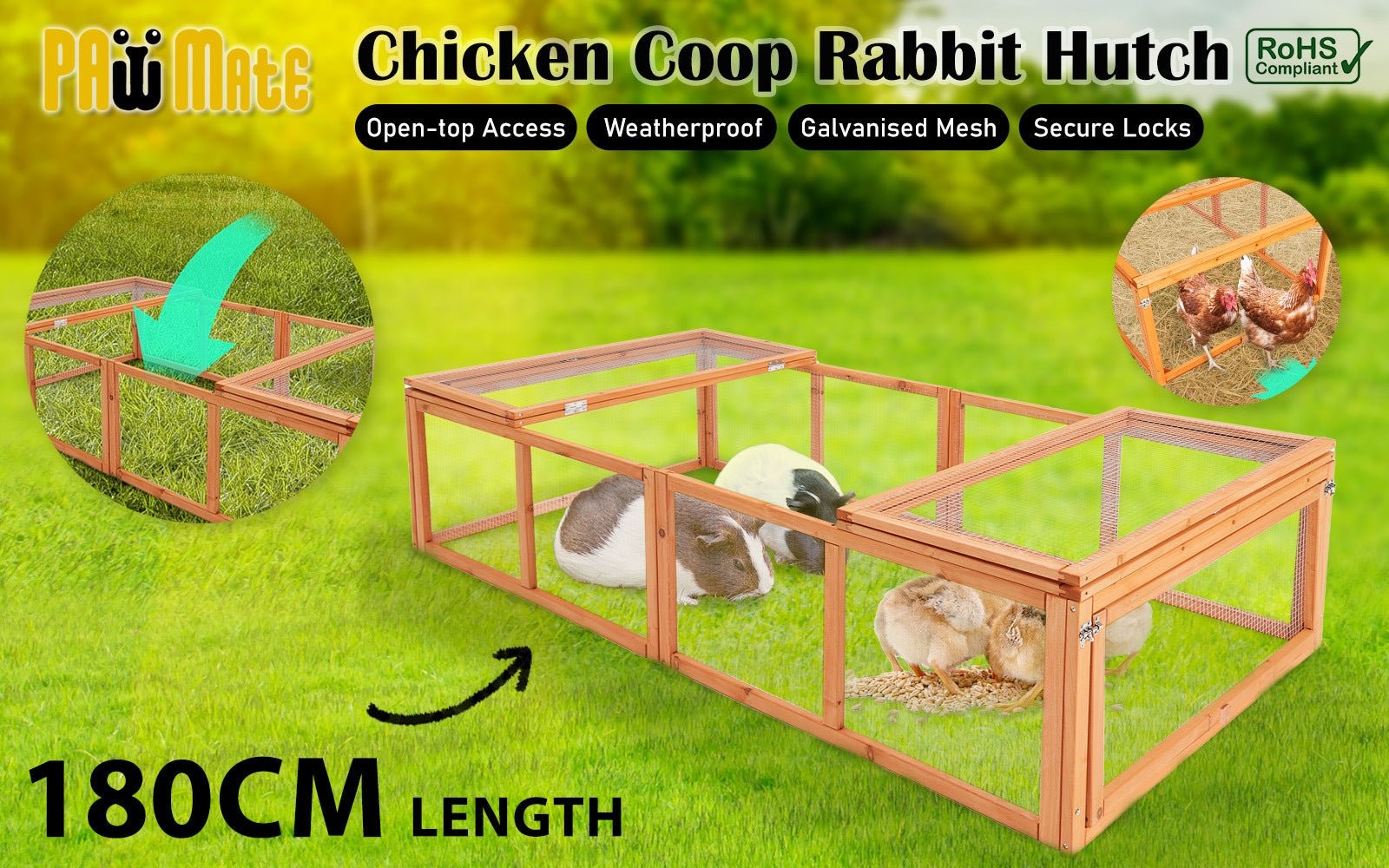 Paw Mate 180 x 90 x 48cm Chicken Coop Run Extension Rabbit Hutch Cage - DogsDomain.com.au