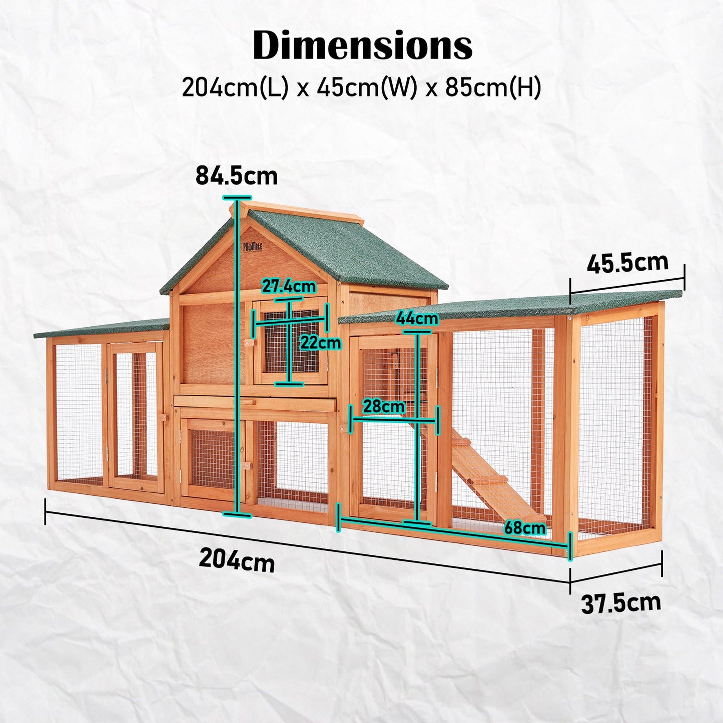 Paw Mate 204 x 45 x 85cm Rabbit Hutch Chicken Coop 2 Storey Large Cage Run - DogsDomain.com.au