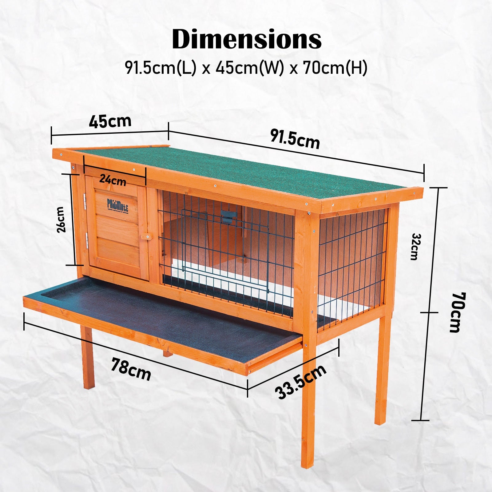 Paw Mate 91 x 45 x 70cm Rabbit Hutch Chicken Coop Free Standing Cage Run - DogsDomain.com.au