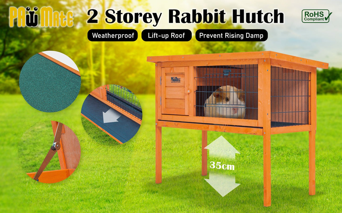 Paw Mate 91 x 45 x 70cm Rabbit Hutch Chicken Coop Free Standing Cage Run - DogsDomain.com.au