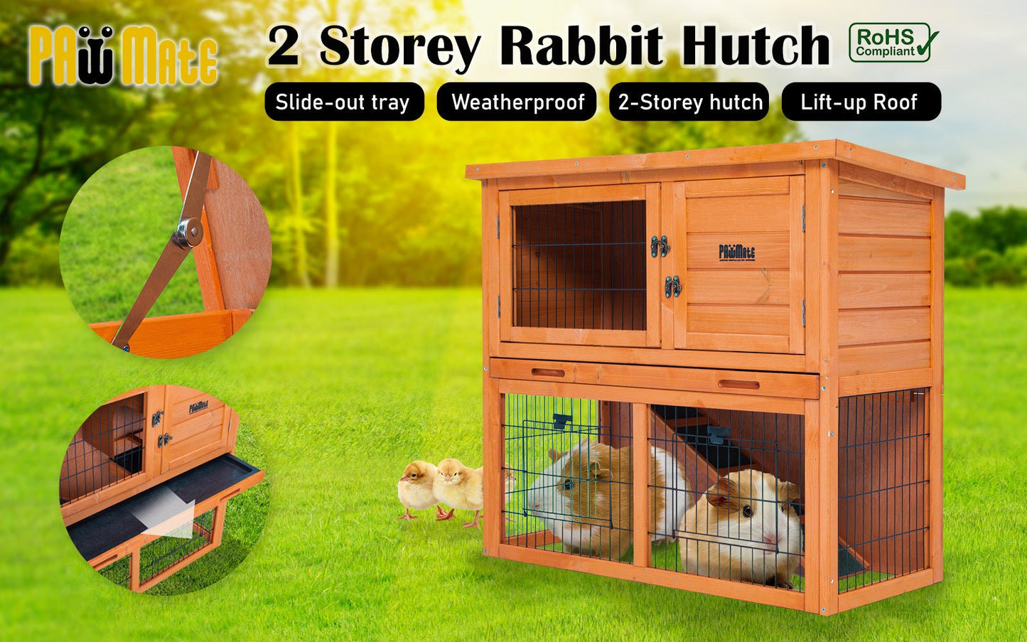 Paw Mate 92 x 45 x 82cm Rabbit Hutch Chicken Coop 2 Storey Cage Run - DogsDomain.com.au