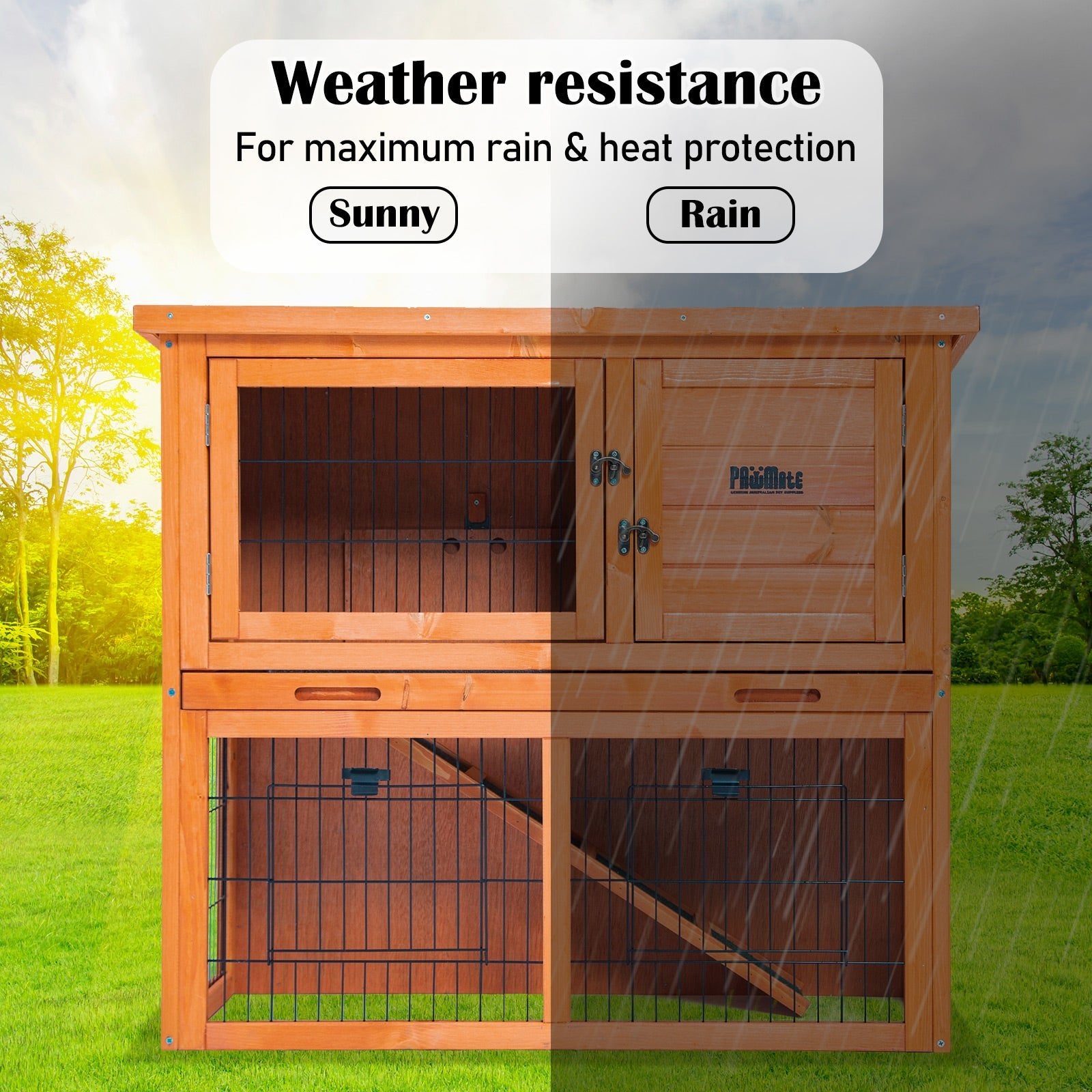 Paw Mate 92 x 45 x 82cm Rabbit Hutch Chicken Coop 2 Storey Cage Run - DogsDomain.com.au