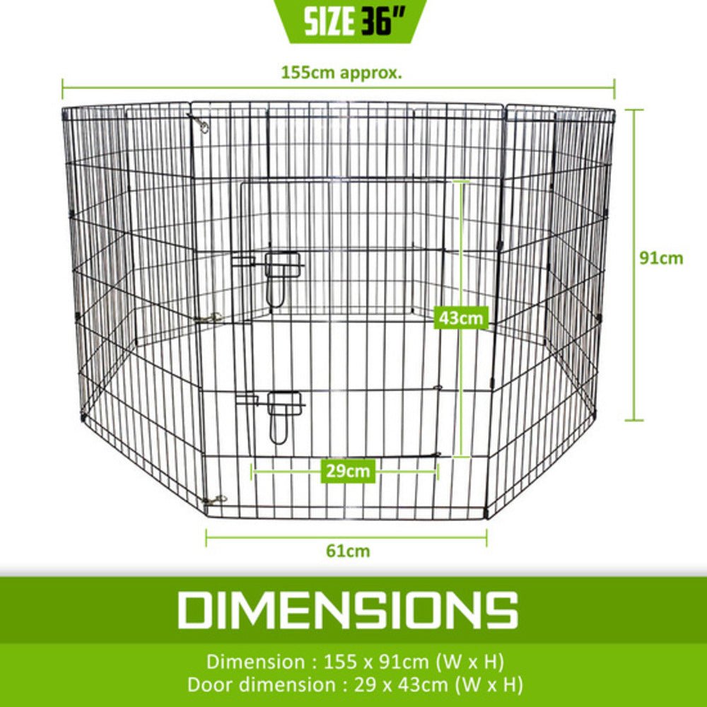 Paw Mate Pet Playpen 8 Panel 36in Foldable Dog Exercise Enclosure Fence Cage - DogsDomain.com.au