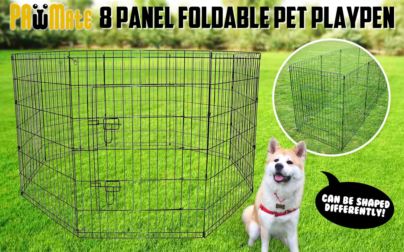 Paw Mate Pet Playpen 8 Panel 36in Foldable Dog Exercise Enclosure Fence Cage - DogsDomain.com.au