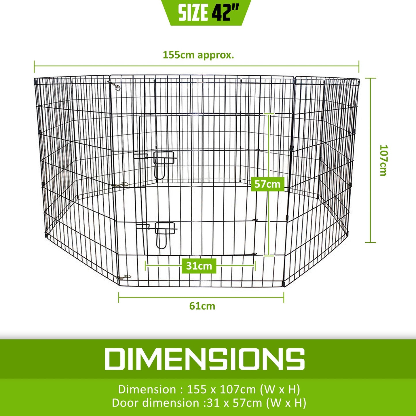 Paw Mate Pet Playpen 8 Panel 42in Foldable Dog Exercise Enclosure Fence Cage - DogsDomain.com.au