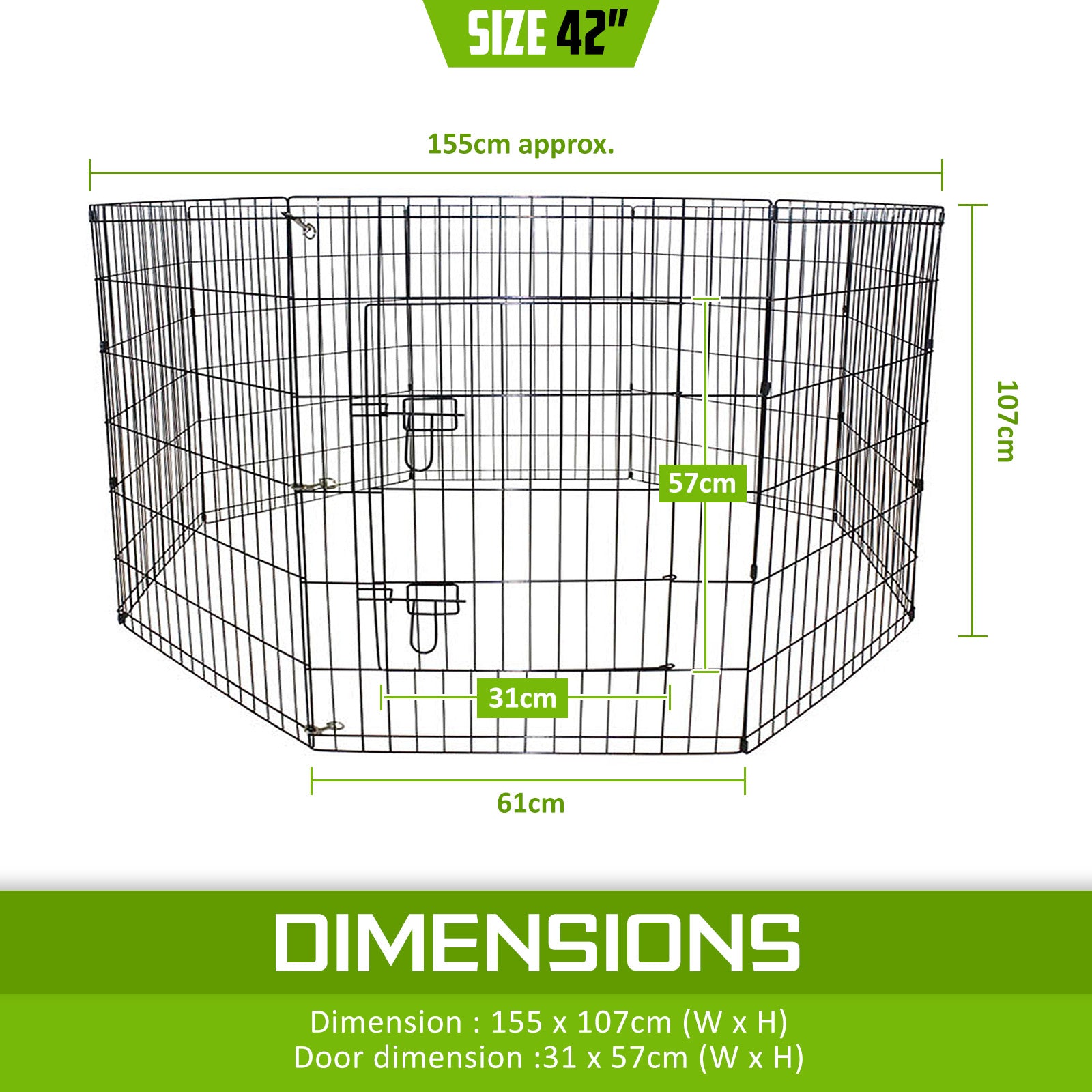 Paw Mate Pet Playpen 8 Panel 42in Foldable Dog Exercise Enclosure Fence Cage - DogsDomain.com.au