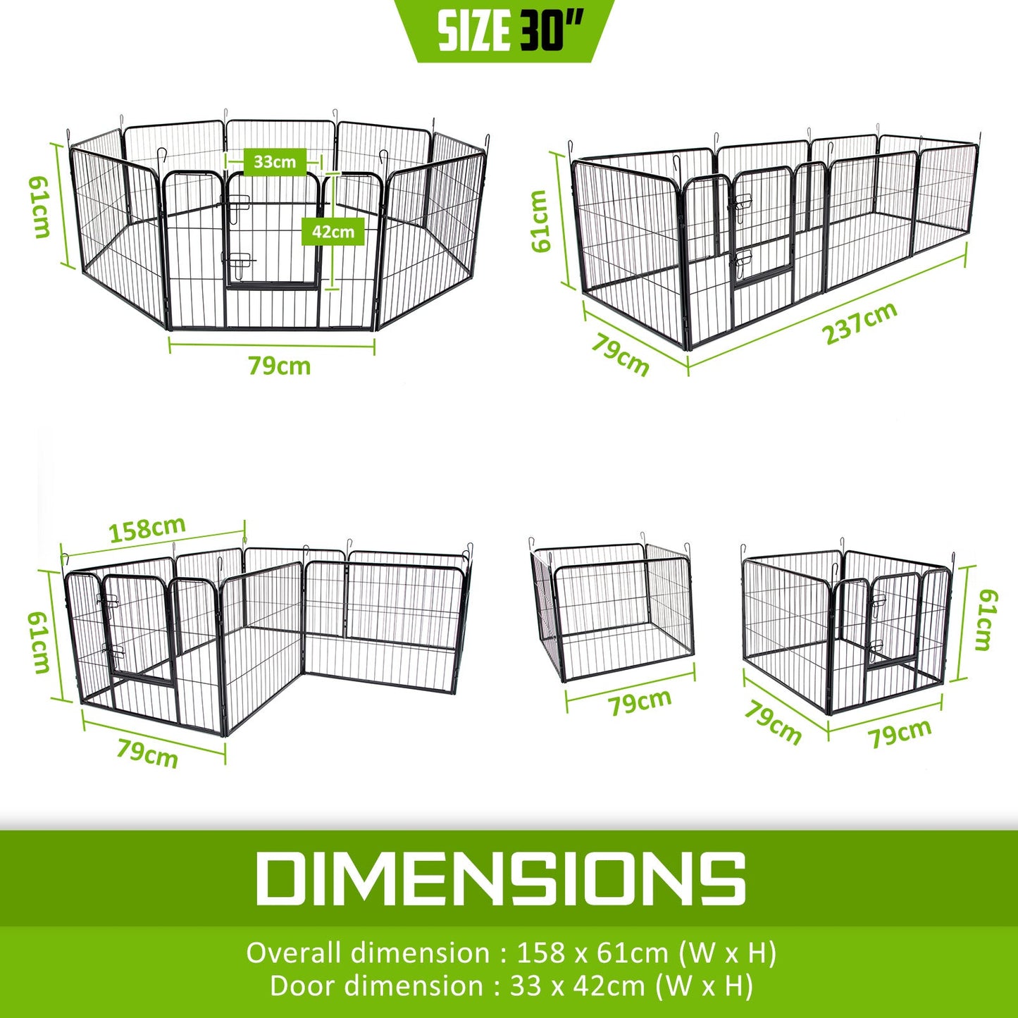 Paw Mate Pet Playpen Heavy Duty 31in 8 Panel Foldable Dog Exercise Enclosure Fence Cage - DogsDomain.com.au