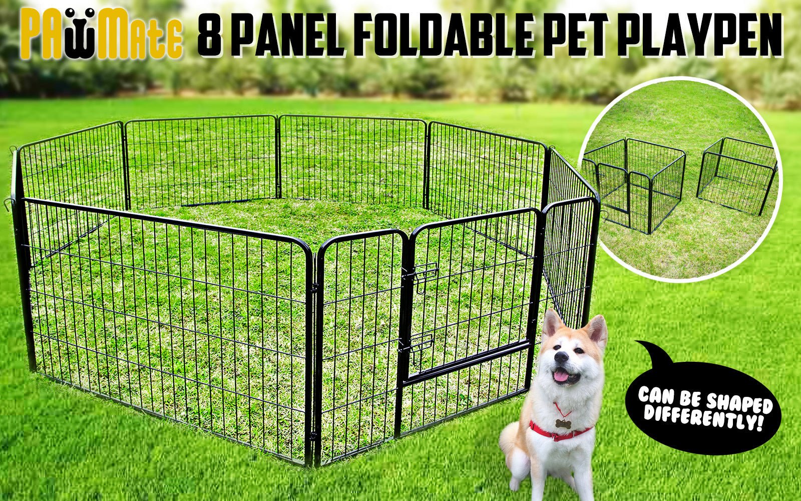 Paw Mate Pet Playpen Heavy Duty 31in 8 Panel Foldable Dog Exercise Enclosure Fence Cage - DogsDomain.com.au