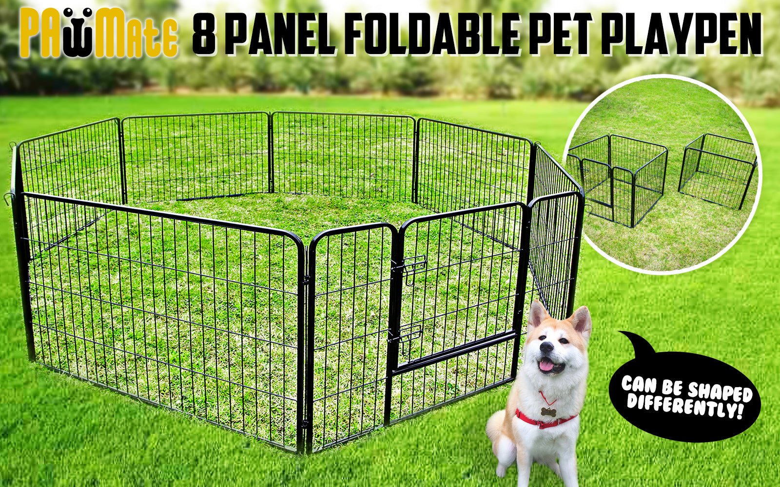 Paw Mate Pet Playpen Heavy Duty 32in 8 Panel Foldable Dog Exercise Enclosure Fence Cage - DogsDomain.com.au