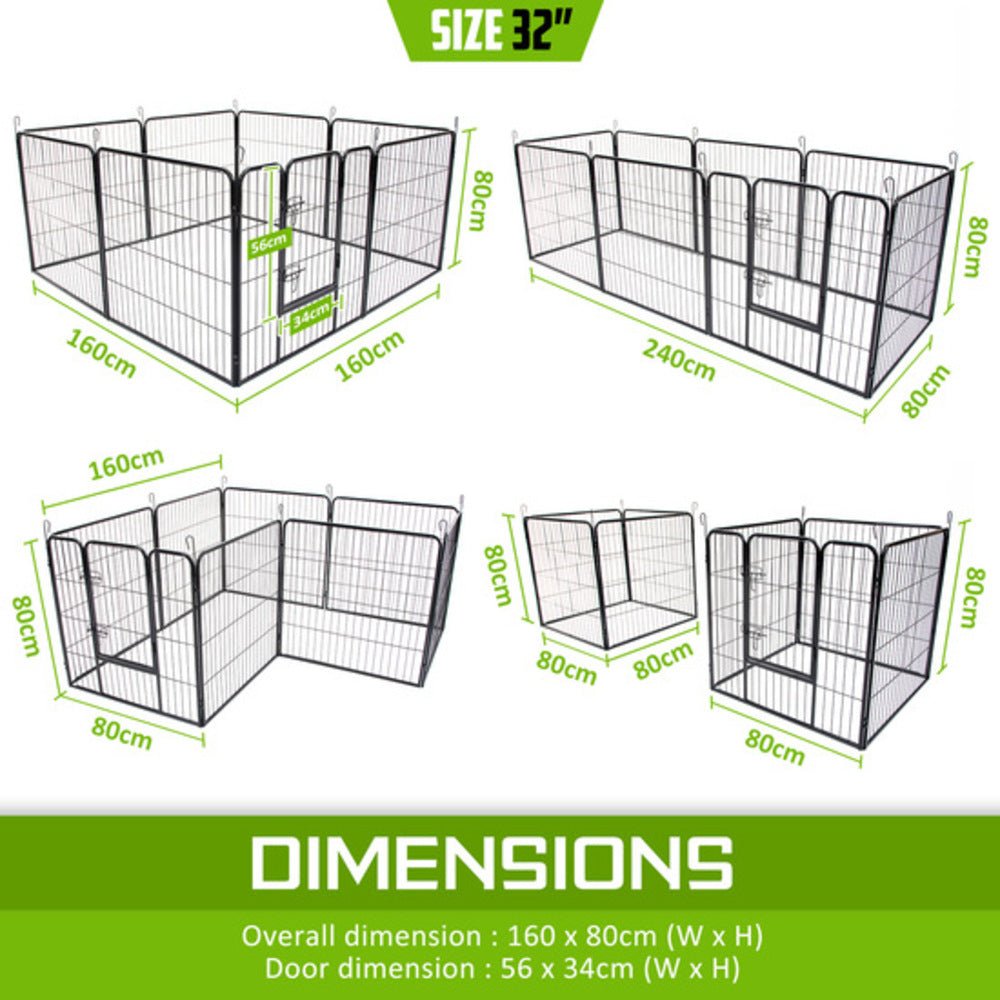 Paw Mate Pet Playpen Heavy Duty 32in 8 Panel Foldable Dog Exercise Enclosure Fence Cage - DogsDomain.com.au