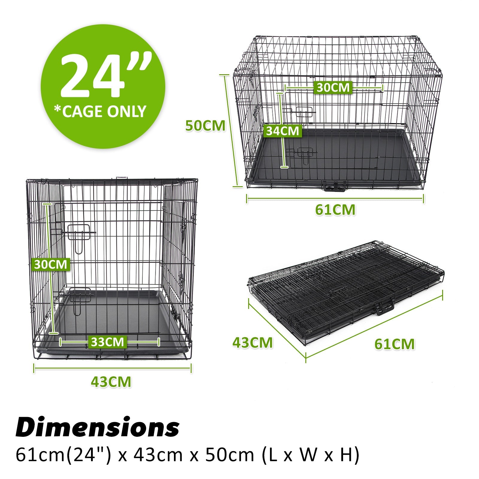 Paw Mate Wire Dog Cage Crate 24in with Tray + Cushion Mat + Blue Cover Combo - DogsDomain.com.au