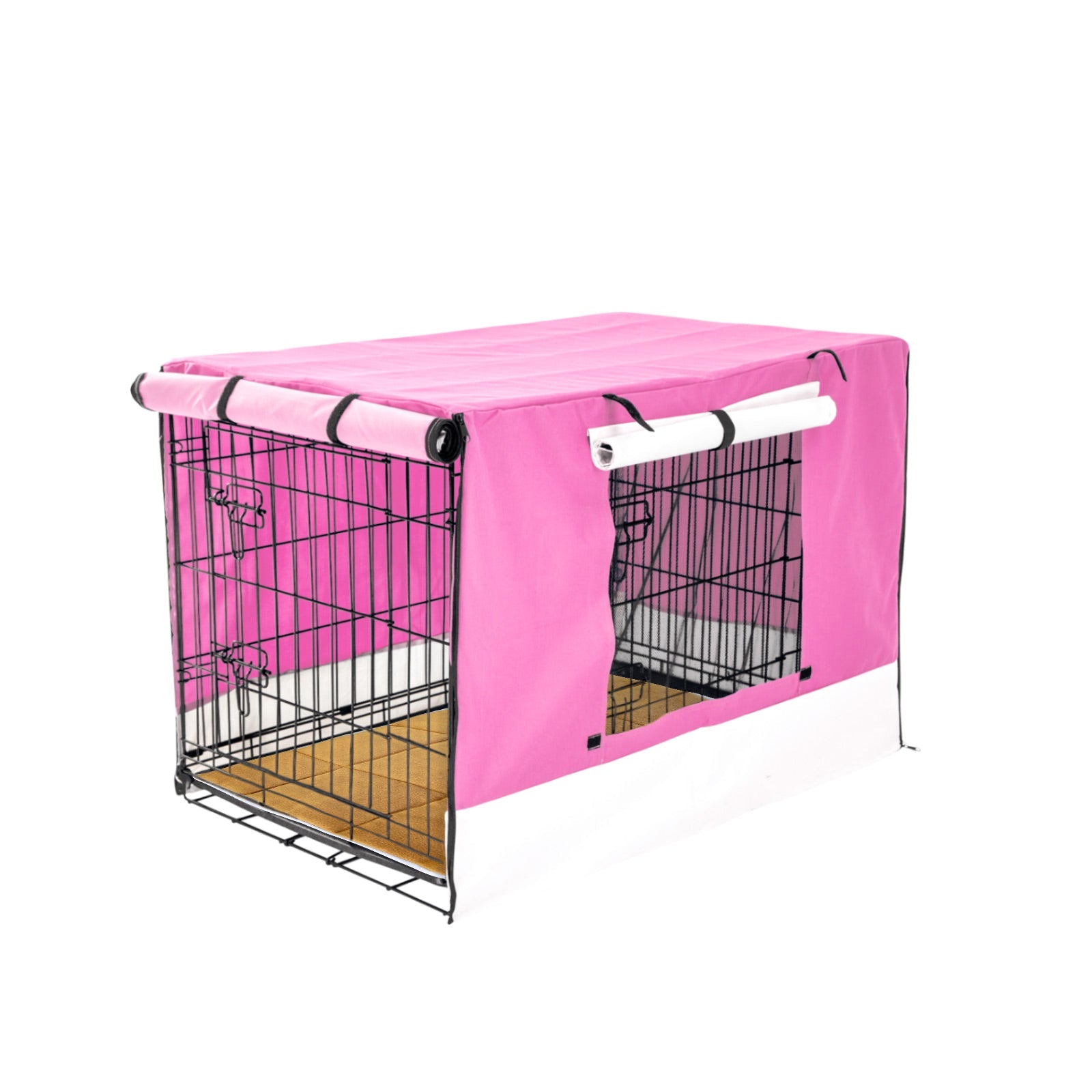 Paw Mate Wire Dog Cage Crate 24in with Tray + Cushion Mat + Pink Cover Combo - DogsDomain.com.au