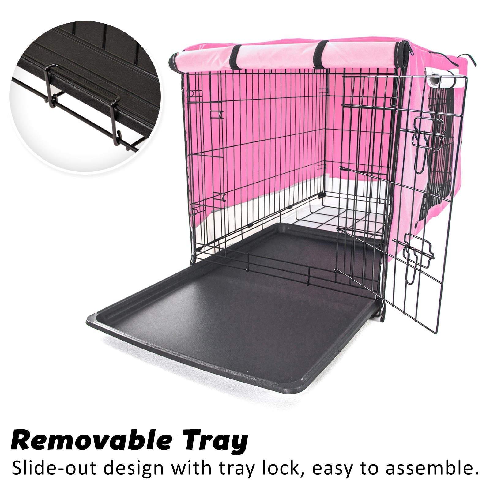 Paw Mate Wire Dog Cage Crate 24in with Tray + Cushion Mat + Pink Cover Combo - DogsDomain.com.au