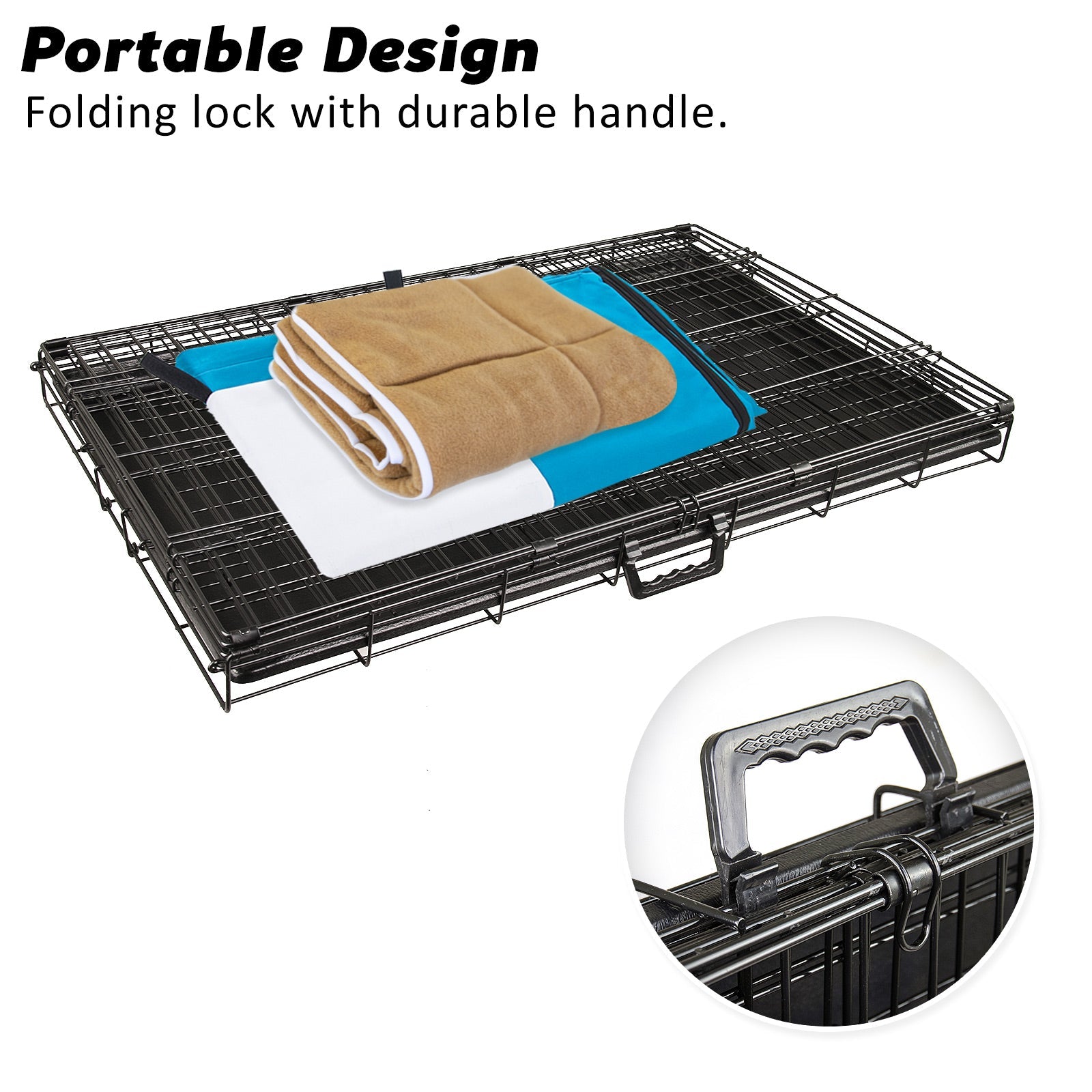 Paw Mate Wire Dog Cage Crate 30in with Tray + Cushion Mat + Blue Cover Combo - DogsDomain.com.au