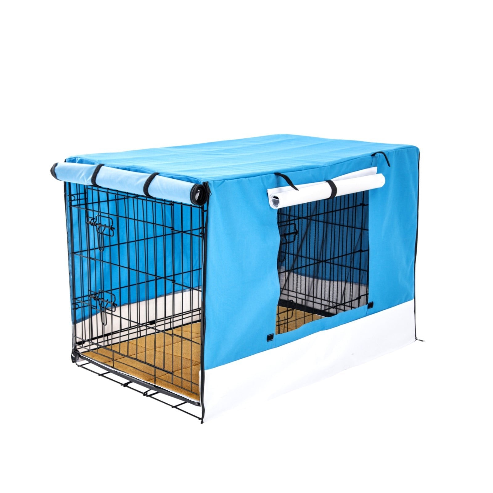 Paw Mate Wire Dog Cage Crate 30in with Tray + Cushion Mat + Blue Cover Combo - DogsDomain.com.au