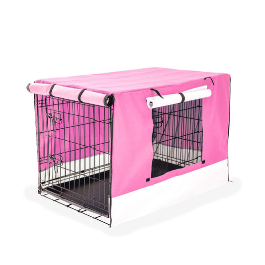 Paw Mate Wire Dog Cage Foldable Crate Kennel 24in with Tray + Pink Cover Combo - DogsDomain.com.au