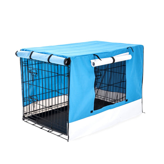 Paw Mate Wire Dog Cage Foldable Crate Kennel 30in with Tray + Blue Cover Combo - DogsDomain.com.au
