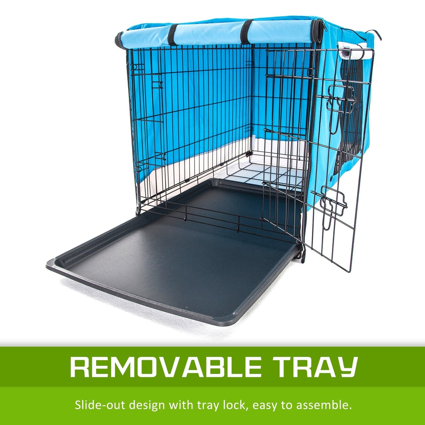 Paw Mate Wire Dog Cage Foldable Crate Kennel 30in with Tray + Blue Cover Combo - DogsDomain.com.au