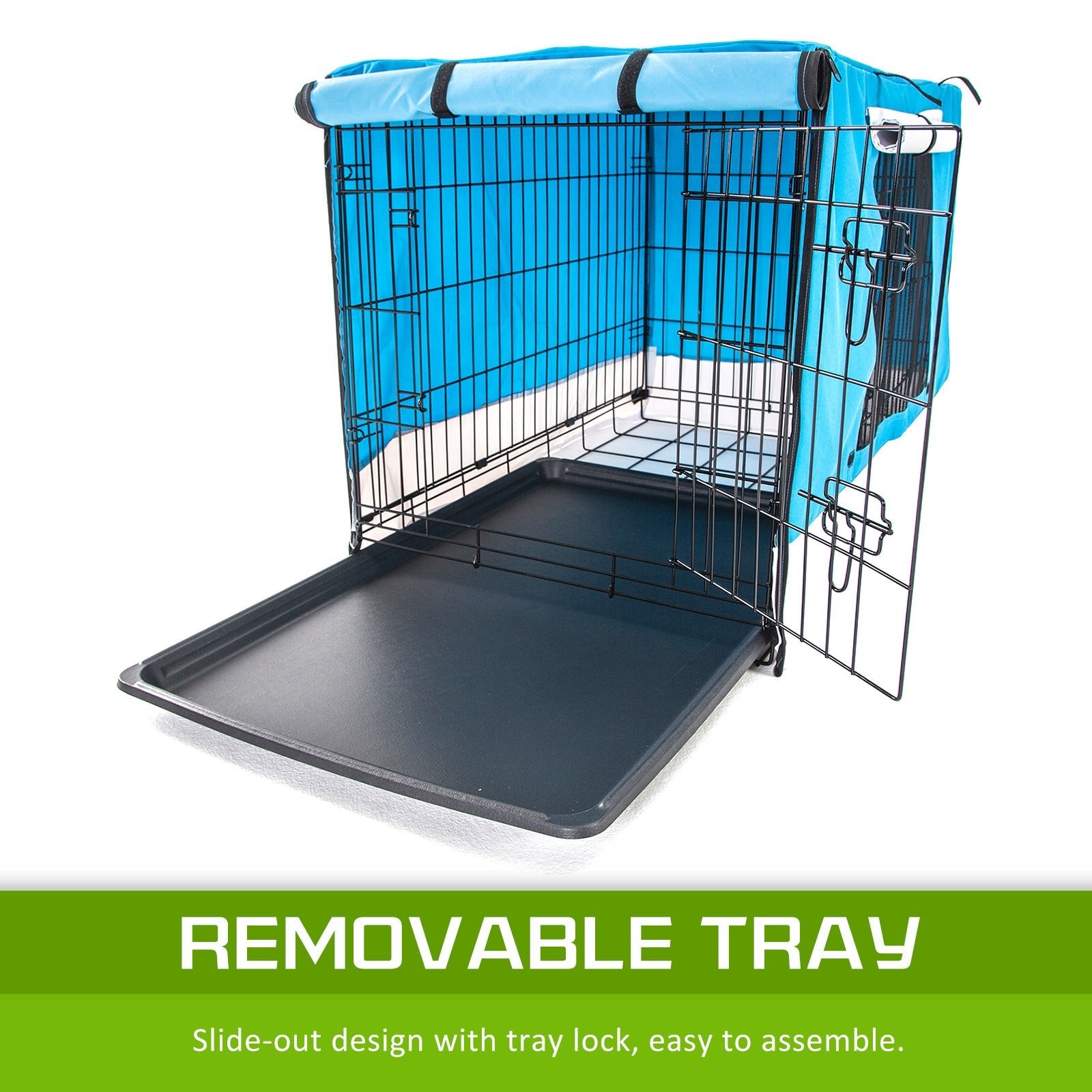 Paw Mate Wire Dog Cage Foldable Crate Kennel 30in with Tray + Blue Cover Combo - DogsDomain.com.au