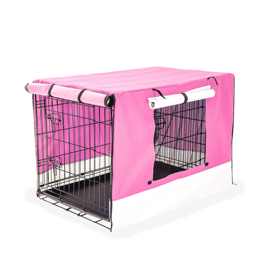 Paw Mate Wire Dog Cage Foldable Crate Kennel 30in with Tray + Pink Cover Combo - DogsDomain.com.au