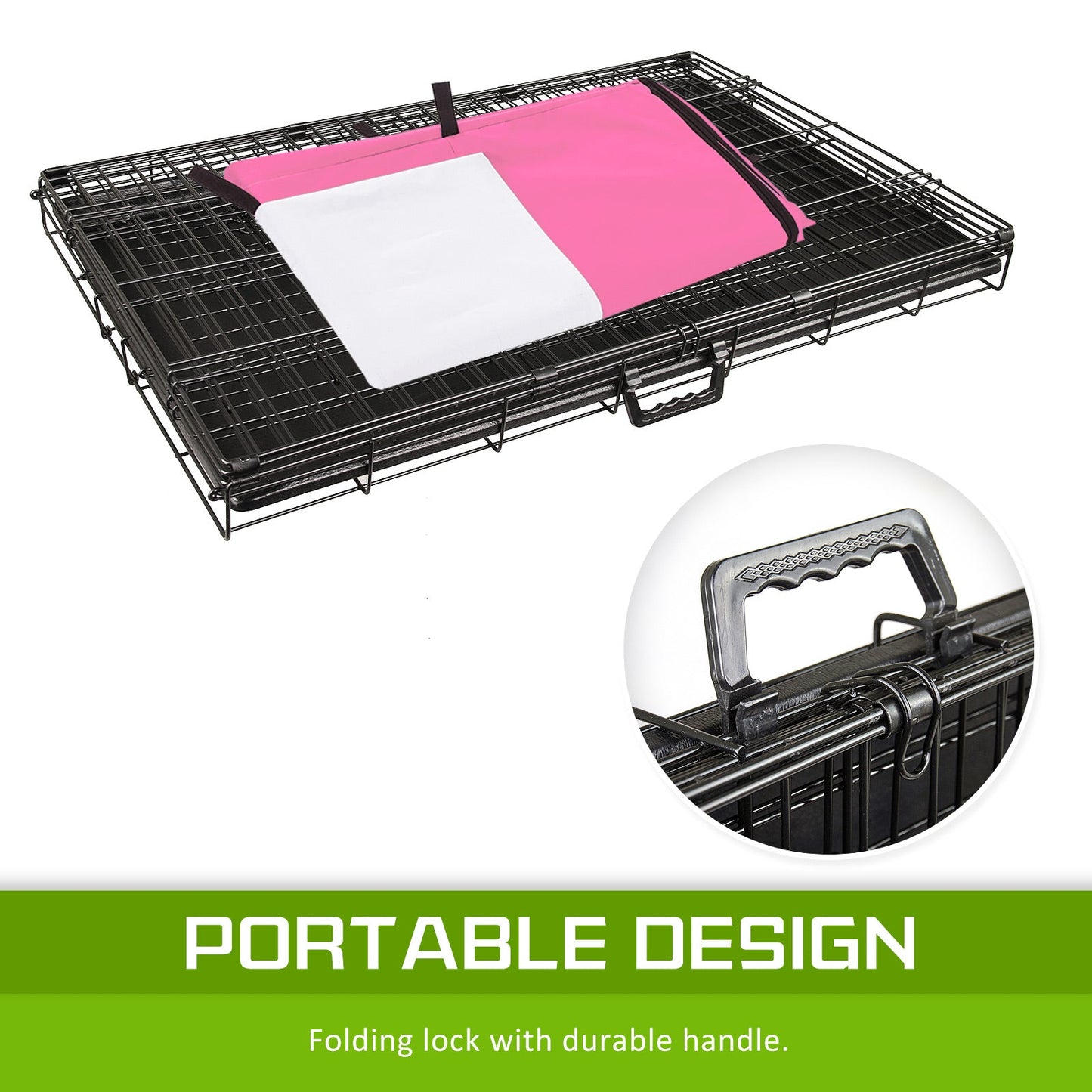 Paw Mate Wire Dog Cage Foldable Crate Kennel 30in with Tray + Pink Cover Combo - DogsDomain.com.au