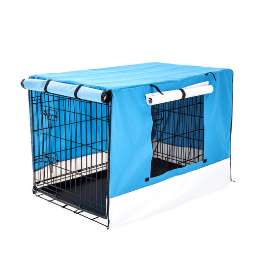 Paw Mate Wire Dog Cage Foldable Crate Kennel 36in with Tray + Blue Cover Combo - DogsDomain.com.au