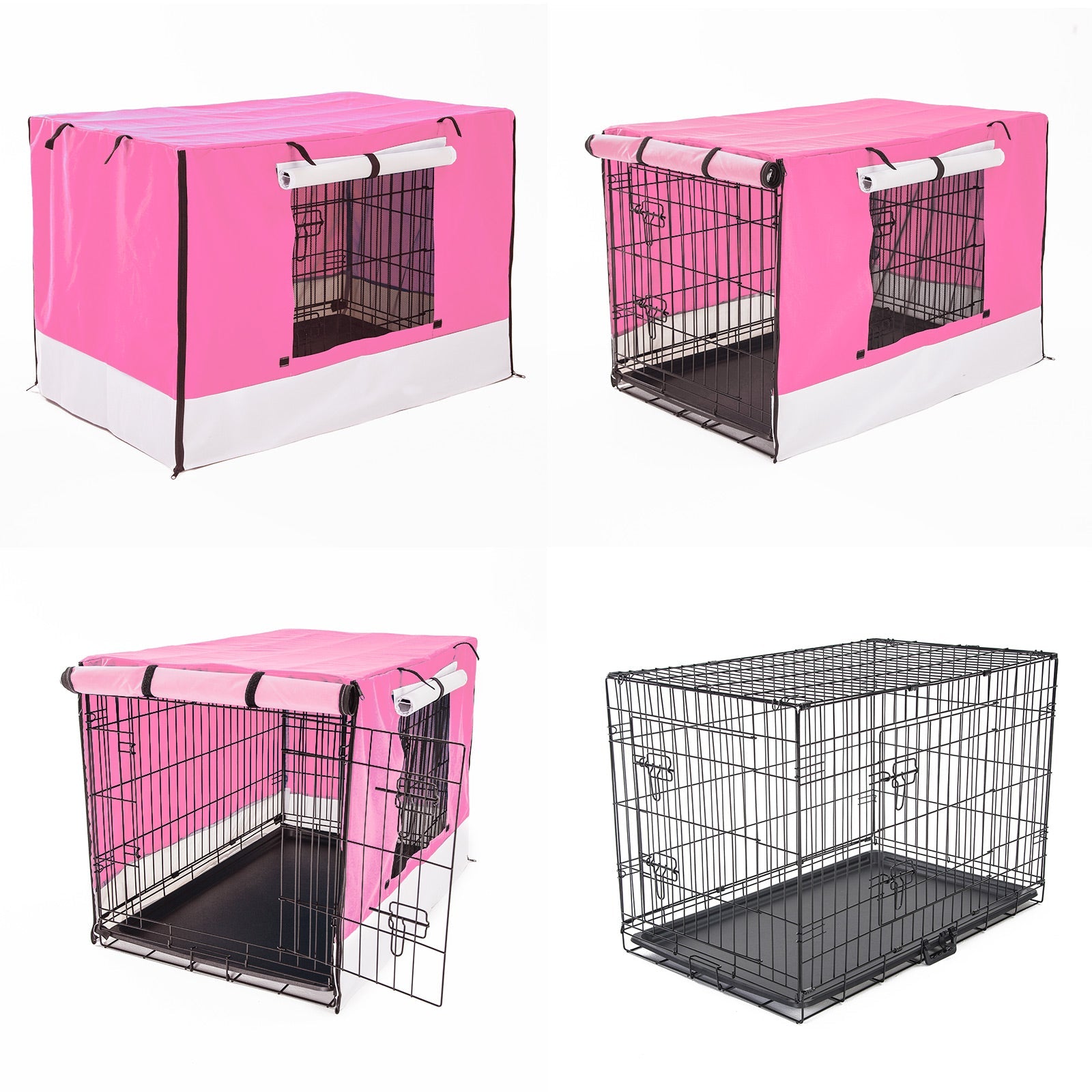 Paw Mate Wire Dog Cage Foldable Crate Kennel 36in with Tray + Pink Cover Combo - DogsDomain.com.au