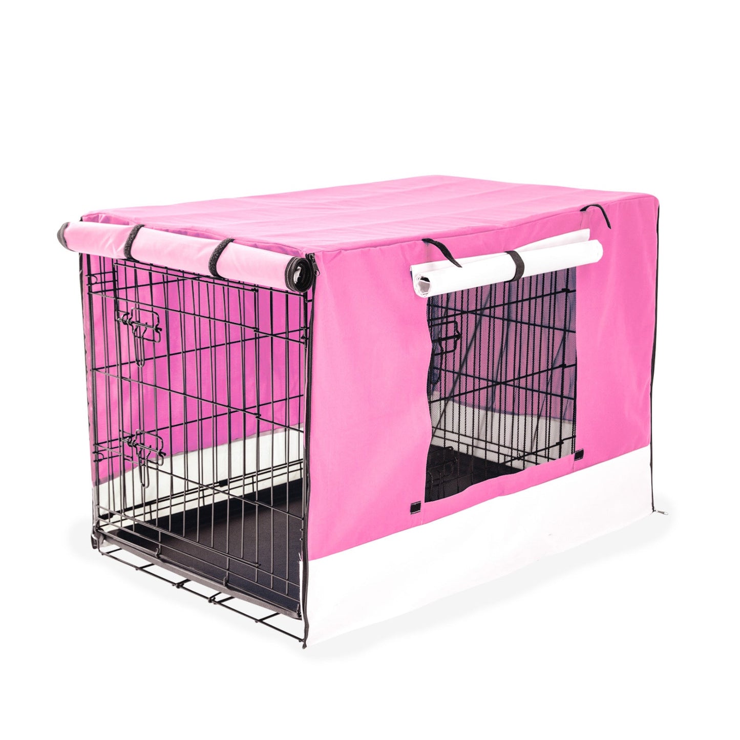 Paw Mate Wire Dog Cage Foldable Crate Kennel 36in with Tray + Pink Cover Combo - DogsDomain.com.au