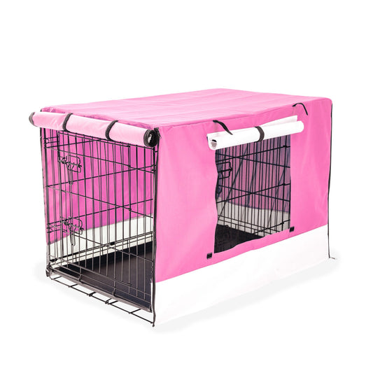 Paw Mate Wire Dog Cage Foldable Crate Kennel 36in with Tray + Pink Cover Combo - DogsDomain.com.au
