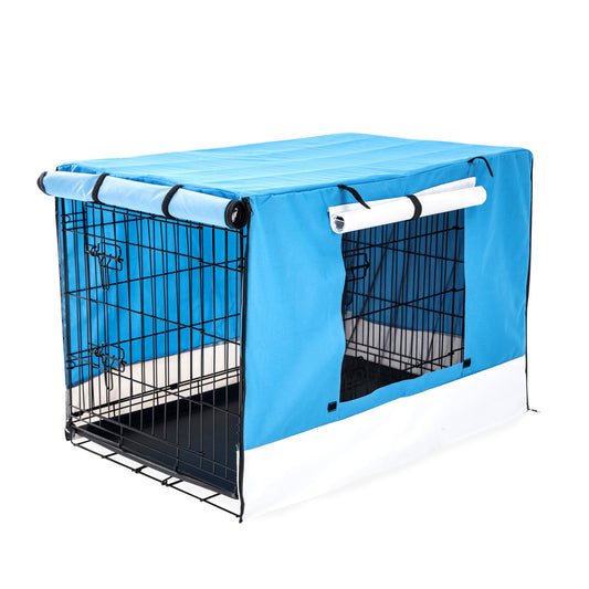 Paw Mate Wire Dog Cage Foldable Crate Kennel 42in with Tray + Blue Cover Combo - DogsDomain.com.au
