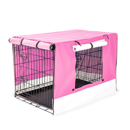 Paw Mate Wire Dog Cage Foldable Crate Kennel 42in with Tray + Pink Cover Combo - DogsDomain.com.au