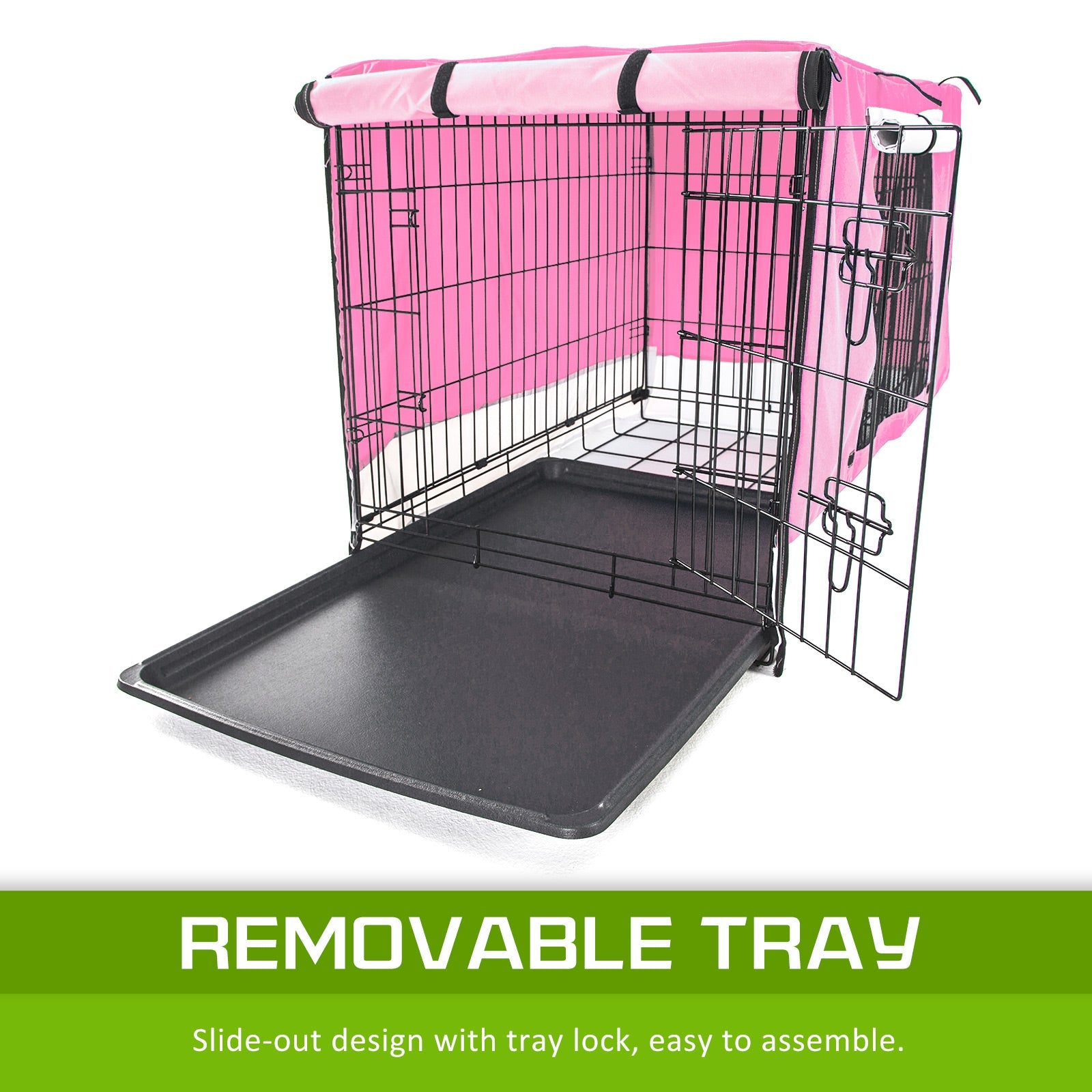 Paw Mate Wire Dog Cage Foldable Crate Kennel 42in with Tray + Pink Cover Combo - DogsDomain.com.au