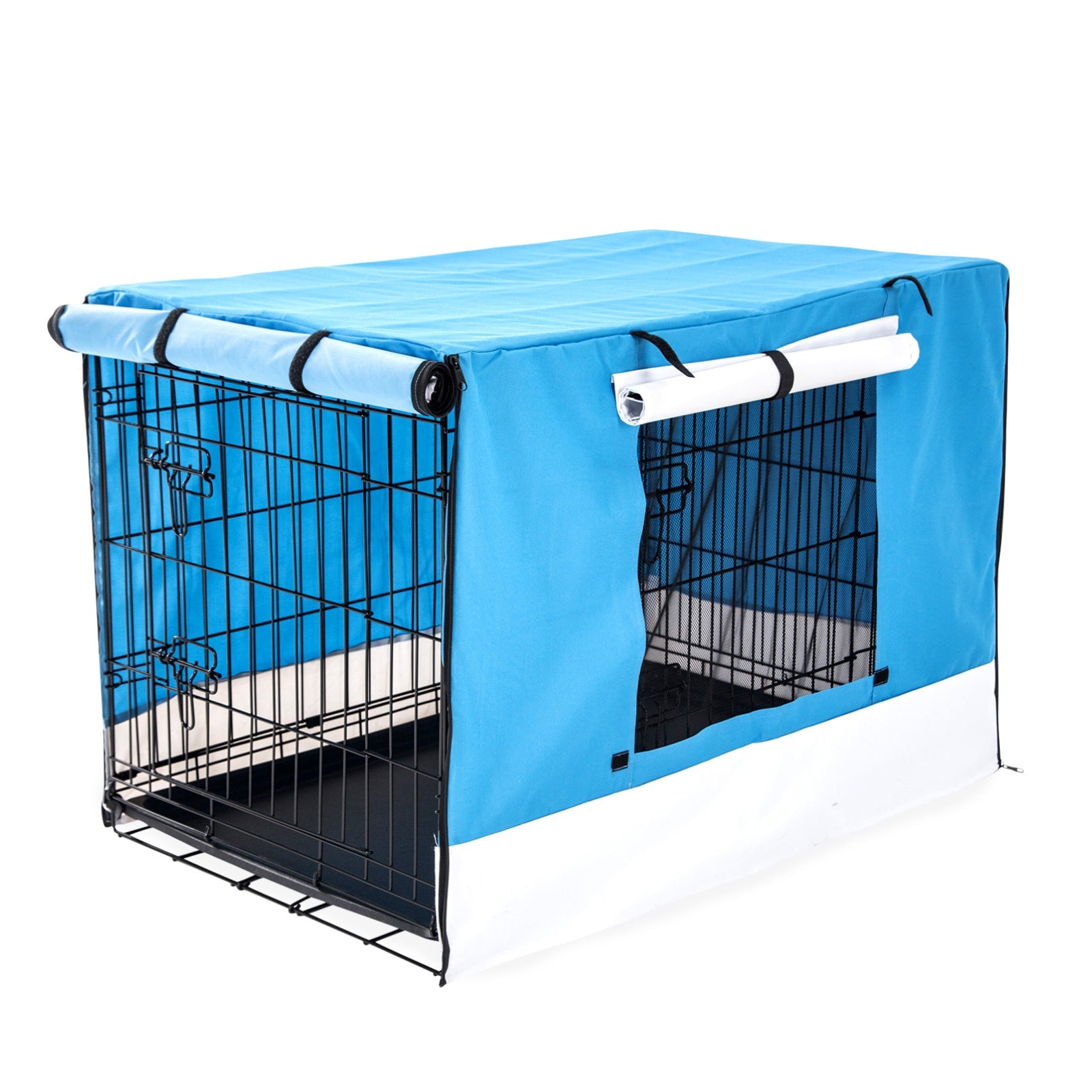 Paw Mate Wire Dog Cage Foldable Crate Kennel 48in with Tray + Blue Cover Combo - DogsDomain.com.au