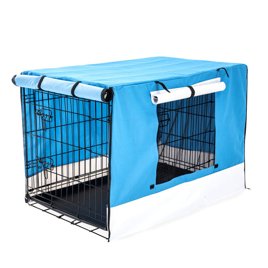 Paw Mate Wire Dog Cage Foldable Crate Kennel 48in with Tray + Blue Cover Combo - DogsDomain.com.au