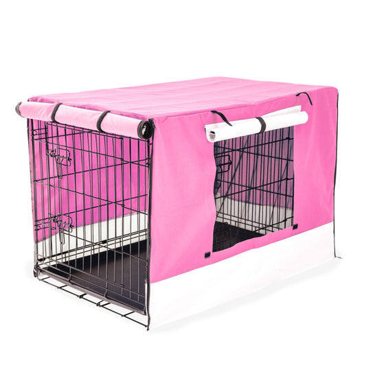 Paw Mate Wire Dog Cage Foldable Crate Kennel 48in with Tray + Pink Cover Combo - DogsDomain.com.au