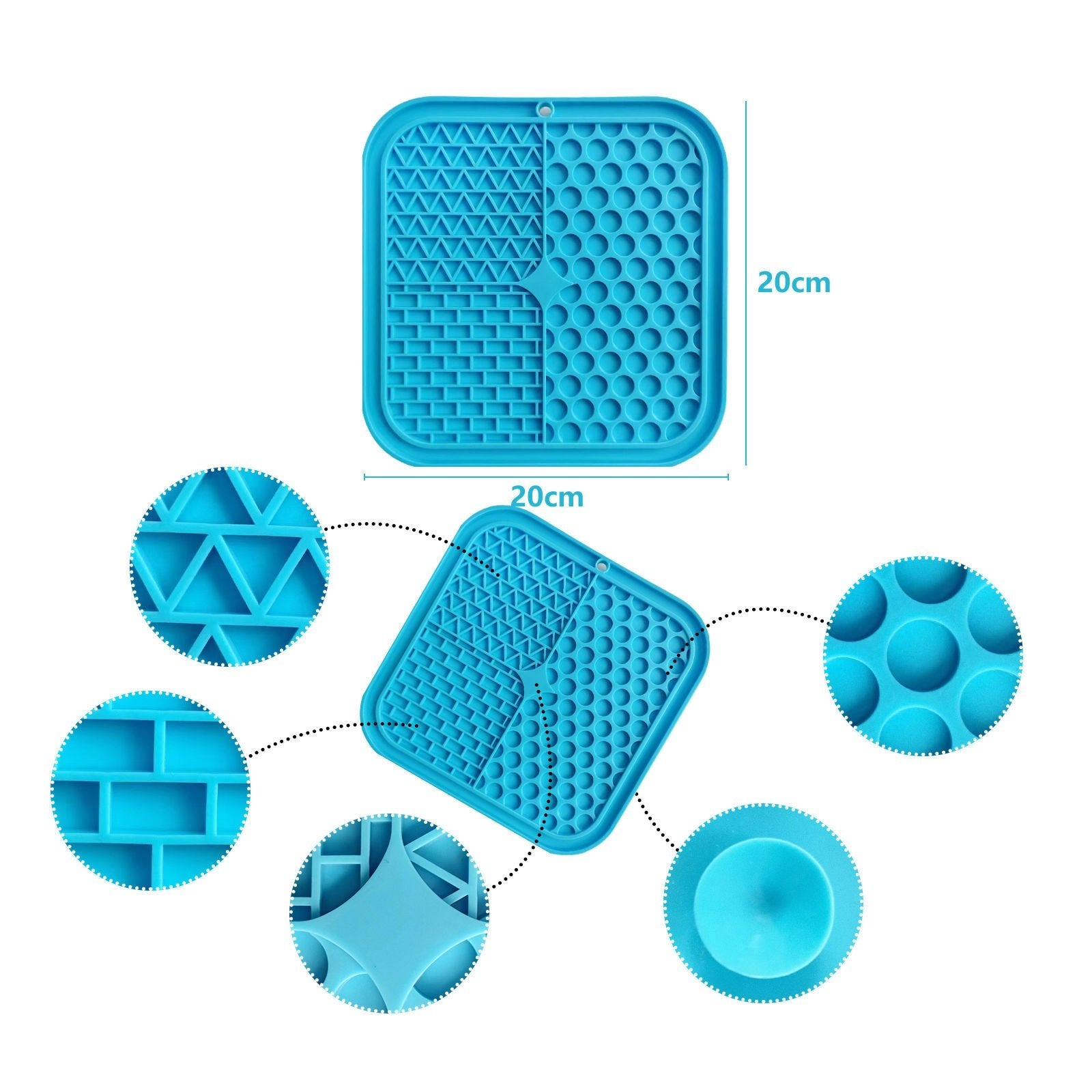 Pawfriends 3in1 Silicone Pet Lick Mat Cat Puppy Dog Slow Feeder Grooming Helper Mat Blue - DogsDomain.com.au
