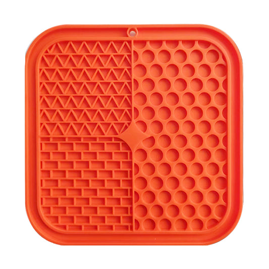 Pawfriends 3in1 Silicone Pet Lick Mat Cat Puppy Dog Slow Feeder Grooming Helper Mat Orange - DogsDomain.com.au