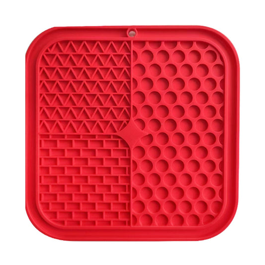 Pawfriends 3in1 Silicone Pet Lick Mat Cat Puppy Dog Slow Feeder Grooming Helper Mat Red - DogsDomain.com.au