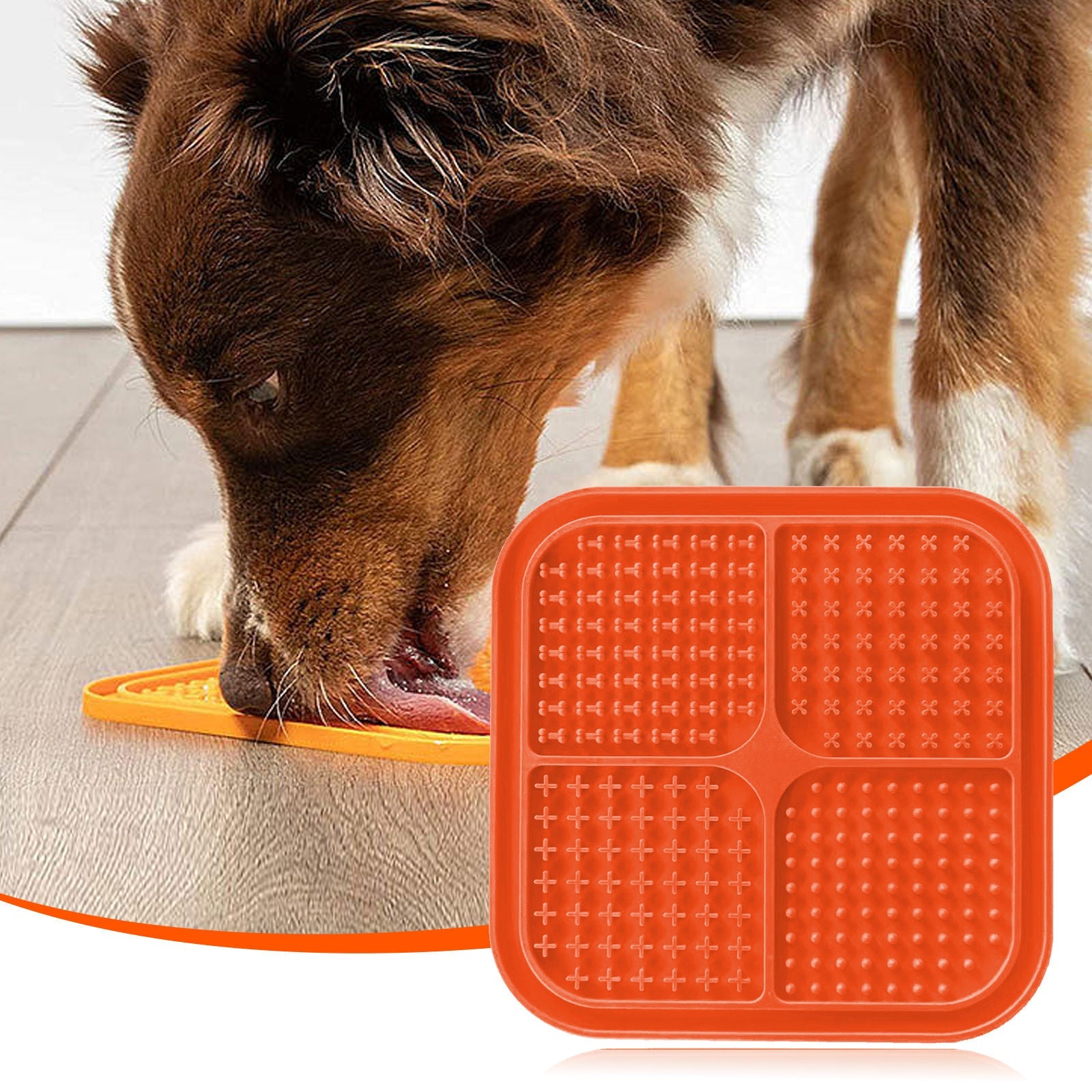 Pawfriends 4in1 Silicone Pet Lick Mat Cat Puppy Dog Slow Feeder Grooming Helper Mat Orange - DogsDomain.com.au