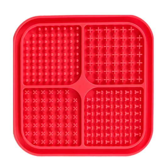 Pawfriends 4in1 Silicone Pet Lick Mat Cat Puppy Dog Slow Feeder Grooming Helper Mat Red - DogsDomain.com.au