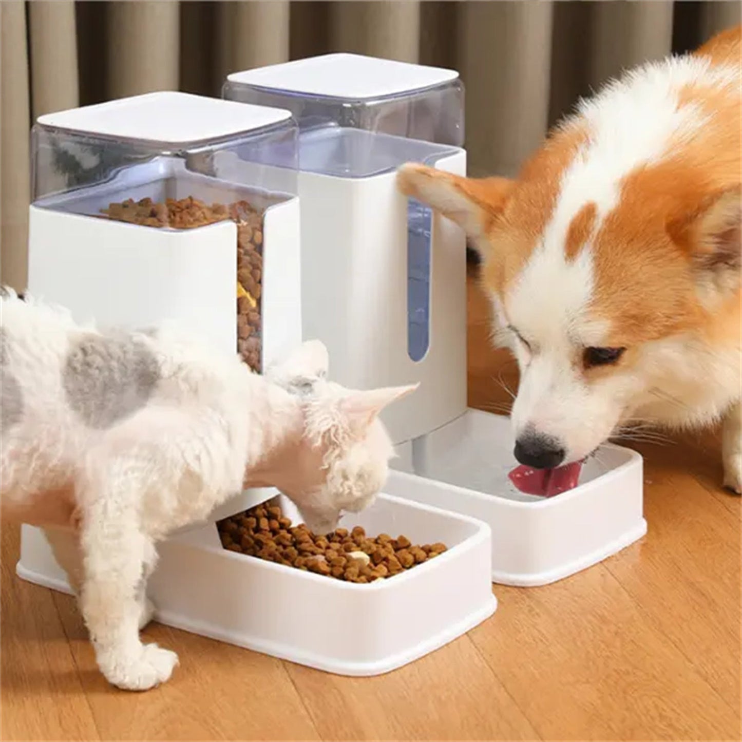 Pawfriends Automatic 3.5L Feeder Food Pet Dog Cat Puppy Dispenser Feeder Bowl Bottle White - DogsDomain.com.au