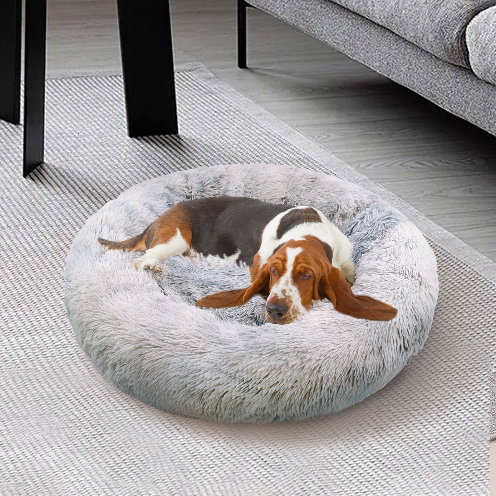 Pawfriends Dog Cat Pet Calming Bed Washable ZIPPER Cover Warm Soft Plush Round Sleeping 120cm - DogsDomain.com.au