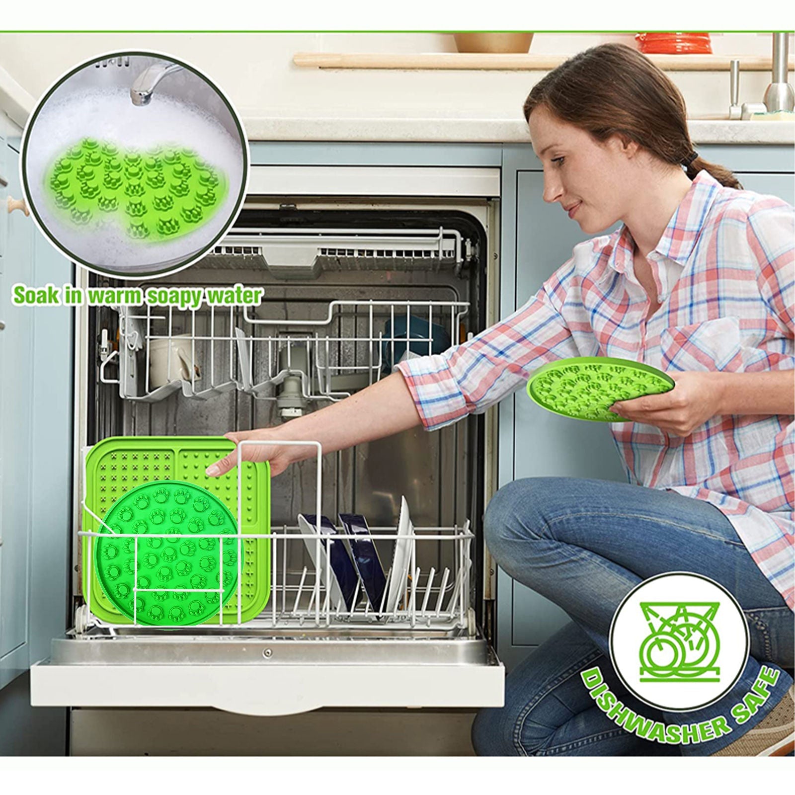 Pawfriends Silicone Dog Cat Pet Licking Pad Anti-Anxiety Slow-Feeding Licking Pad Green - DogsDomain.com.au