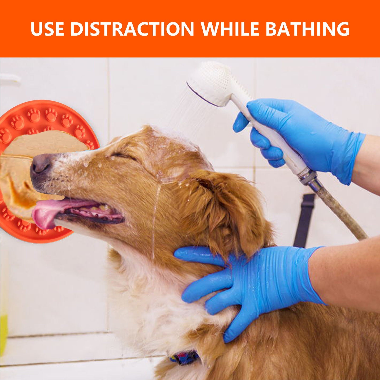Pawfriends Silicone Dog Cat Pet Licking Pad Anti-Anxiety Slow-Feeding Licking Pad Orange - DogsDomain.com.au