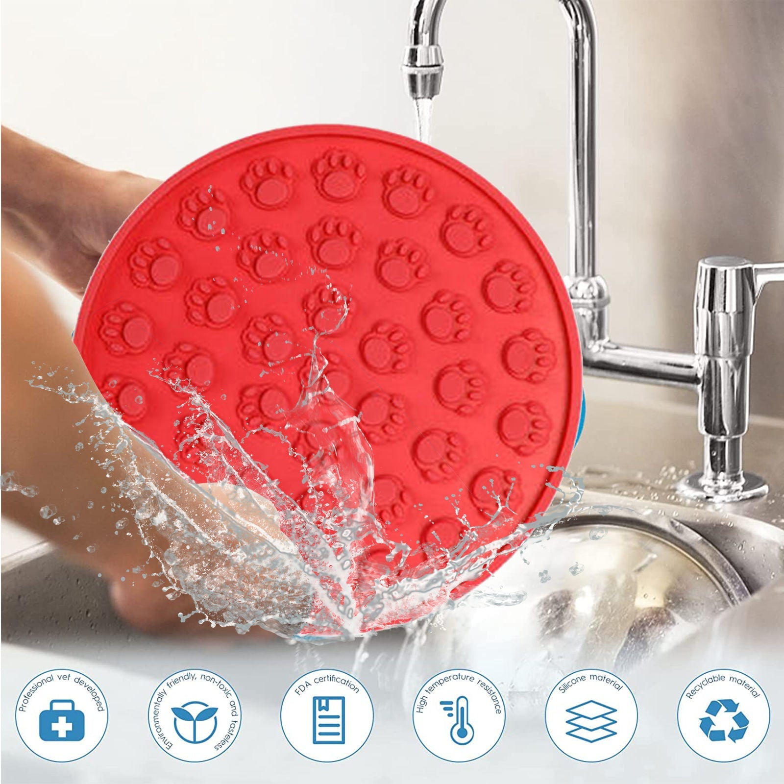 Pawfriends Silicone Dog Cat Pet Licking Pad Anti-Anxiety Slow-Feeding Licking Pad Red - DogsDomain.com.au