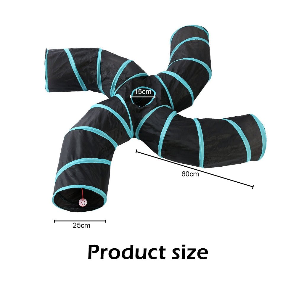 Pet Cat Kitten Puppy 4-Way Tunnel Play Toy Foldable Funny Exercise Tunnel Rabbit - DogsDomain.com.au